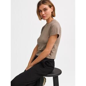 MATE Organic Cotton Relaxed Crop Tee XL Pebble Beige Boxy Short Sleeve NWT